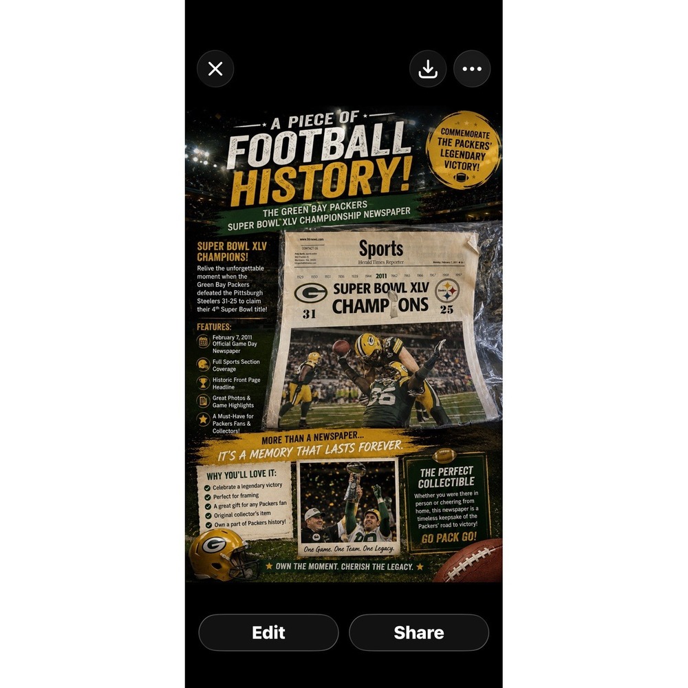 SUPER BOWL XLV: GREEN BAY PACKERS WIN USA TODAY SPORTS SEC, 2011 Newspaper Page